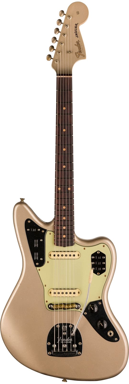 FENDER CUSTOM SHOP JAGUAR CS TIME MACHINE '64 - JOURNEYMAN RELIC, FADED AGED SHORELINE GOLD METALLIC