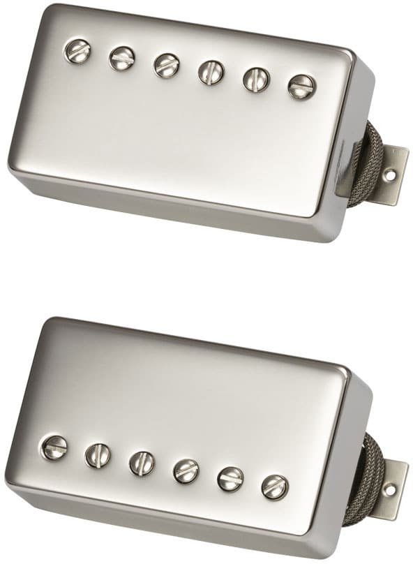 GIBSON ACCESSORIES CUSTOMBUCKER MATCHED SET DOUBLE BLACK TRUE HISTORIC NICKEL COVERS