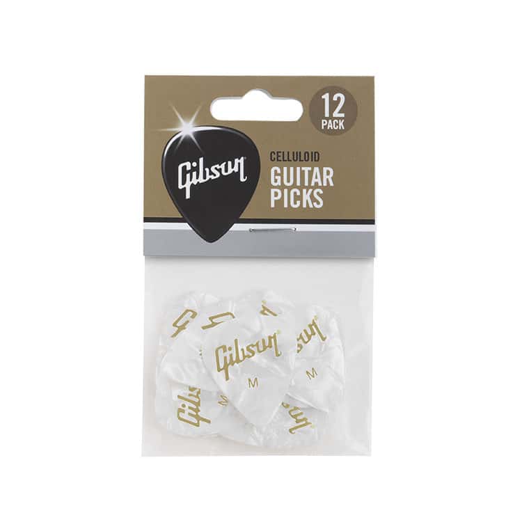 GIBSON ACCESSORIES MEDIATORS PEARLOID WHITE, 12 PACK, MEDIUM