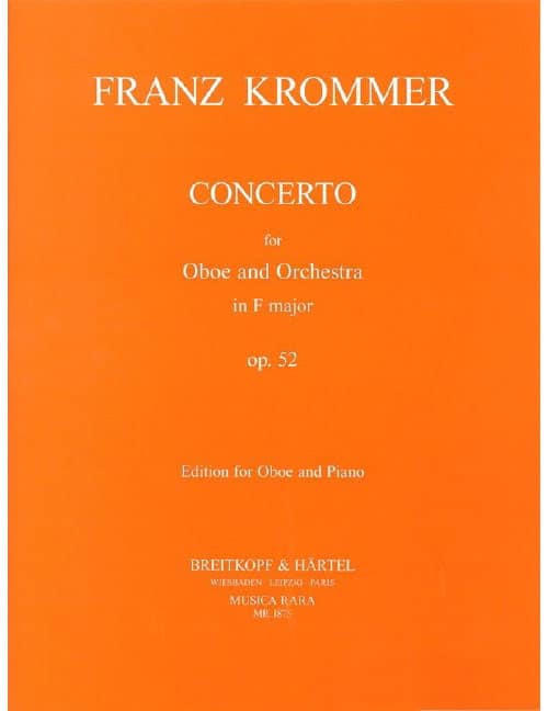 EDITION BREITKOPF KROMMER - CONCERTO IN F OP. 52 - HAUTBOIS ET PIANO