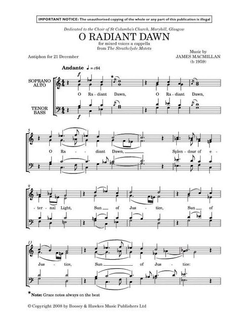 BOOSEY & HAWKES MACMILLAN - O RADIANT DAWN - CHOEUR MIXTE (SATB) A CAPPELLA