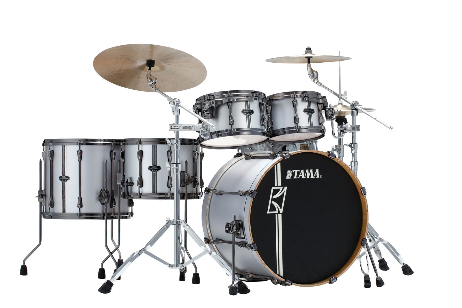 TAMA SUPERSTAR HYPER-DRIVE DUO 22/10/12/16/14 SATIN SILVER VERTICAL STRIPE  - ML52HZBN2-SSV - Woodbrass.com