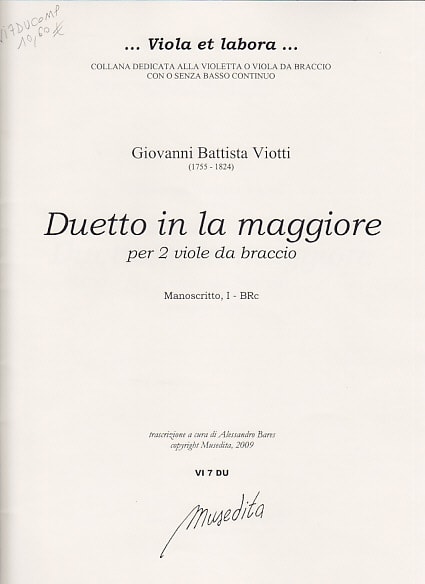 MUSEDITA VIOTTI GIOVANNI BATTISTA - DUETTO PER 2 VIOLE