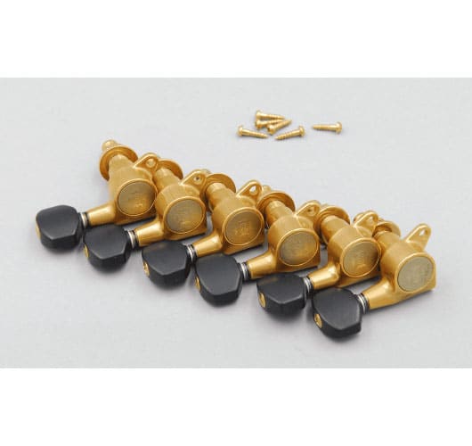 GOTOH MECANIQUES GUITARE 6 EN LIGNE X-GOLD, BOUTON NOIR SATIN, DROITES