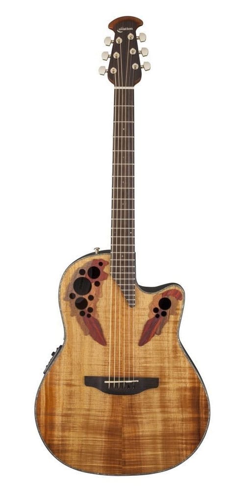 OVATION ELEKTRO-AKOESTISCHE GITAAR CELEBRITY ELITE PLUS MID CUTAWAY FIGURED KOA